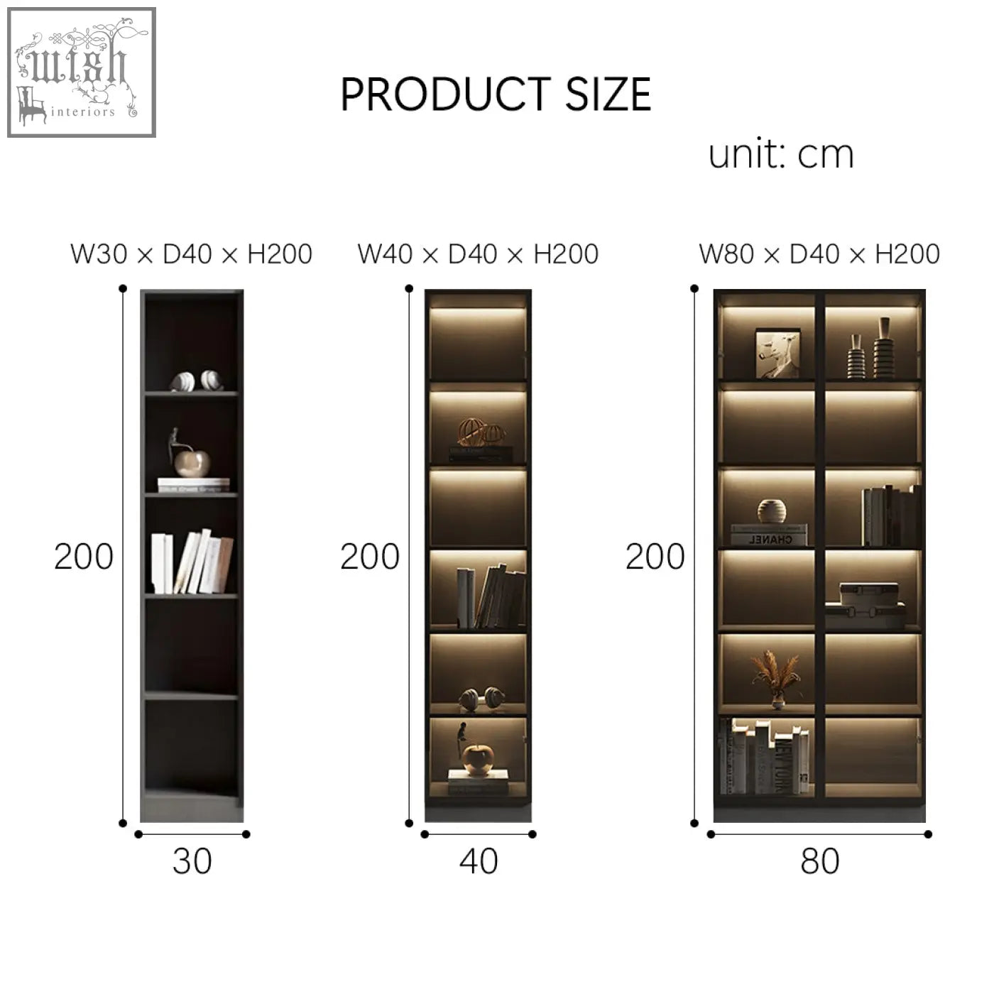 Modern minimalist kauffman wine storage cabinet with dark matte finish, glass doors, illuminated shelves, and 3 widths