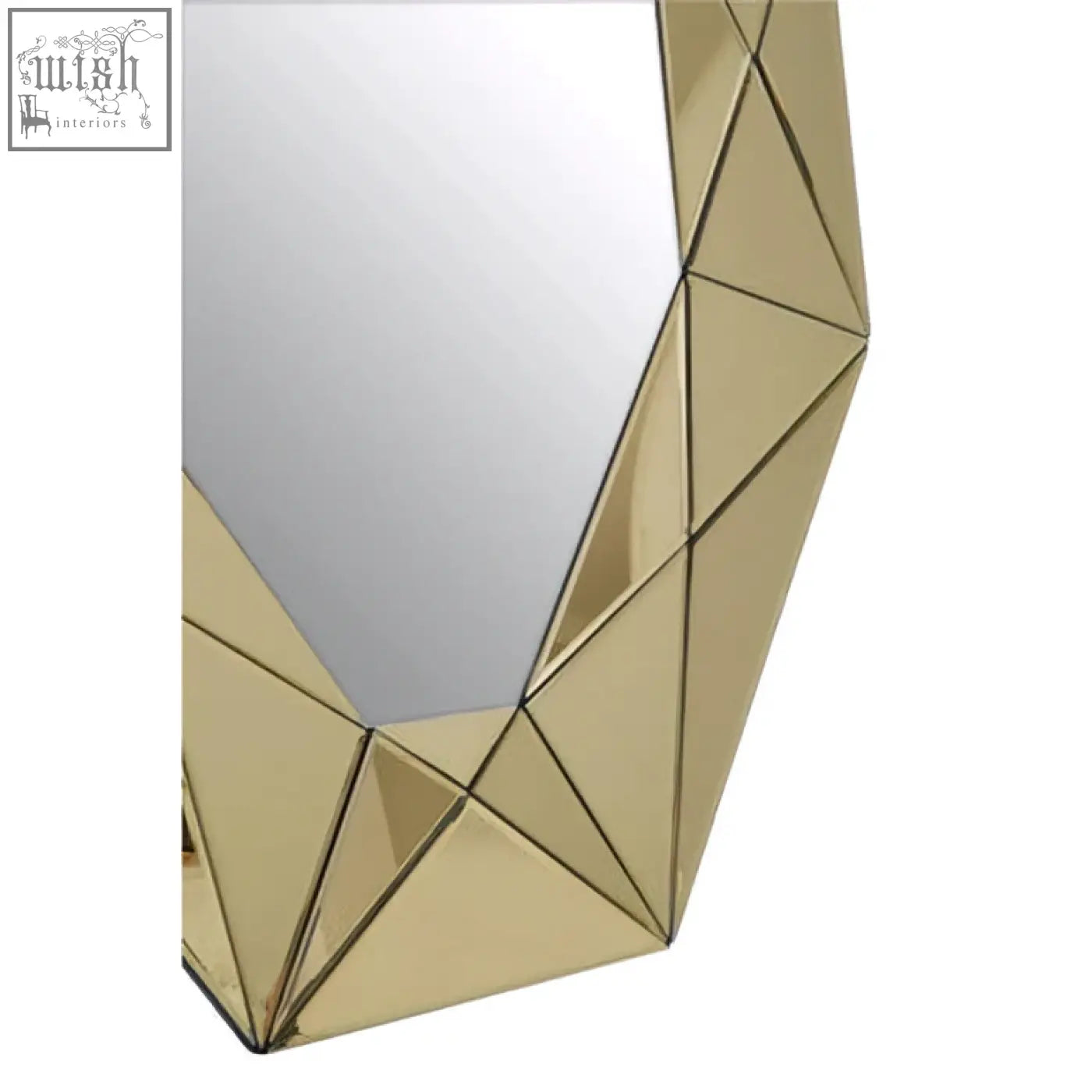 Kava gold frame wall mirror with a gold frame and faceted angular geometric design for stylish decor