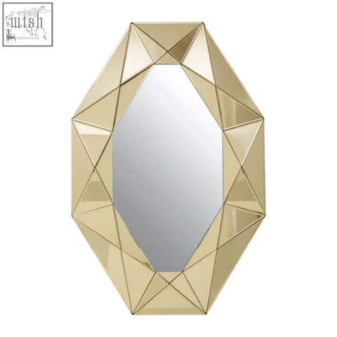 Kava gold frame wall mirror with faceted diamond like gold frame and geometric design for stylish decor