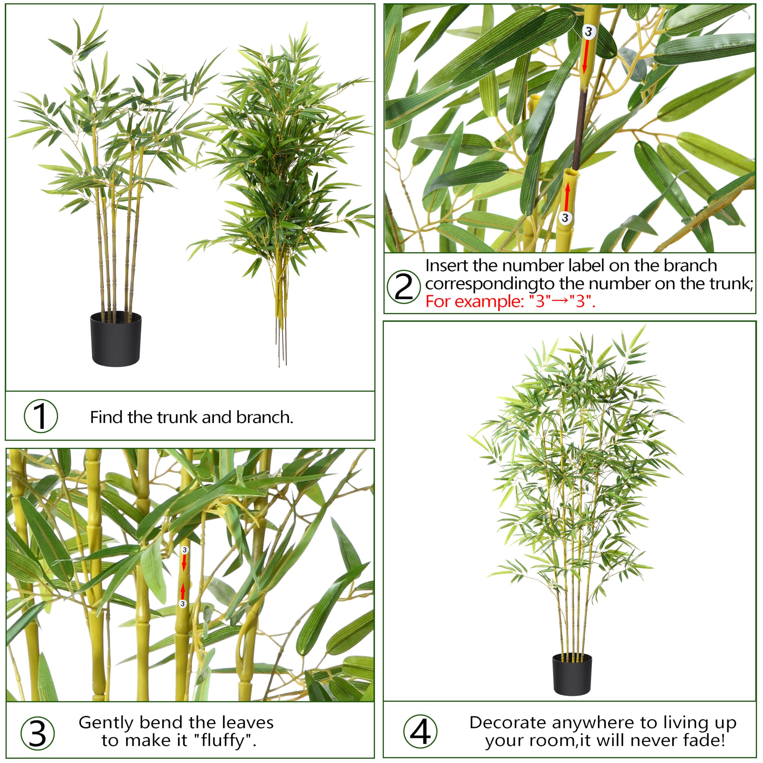 Kazeila artificial bamboo plant with slender green stalks and lush foliage in black pot for indoor outdoor use