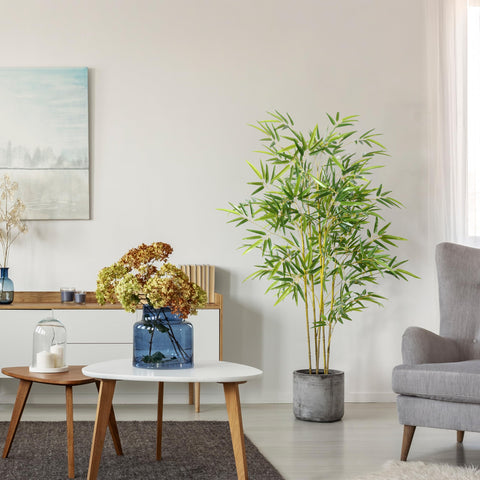 Tall artificial bamboo plant in a matte gray concrete pot perfect for indoor outdoor decor and garden use