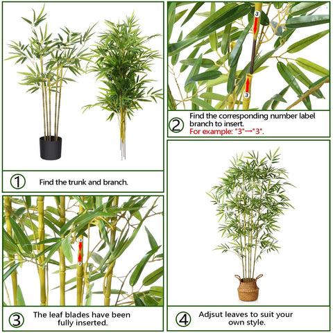 Kazeila artificial bamboo tree with slender yellow green stalks and lush leaves in a pot for indoor or outdoor use