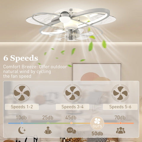 HOMCOM Ceiling Fan with Light and Remote, 3 Colour Temperatures, LED Mount Ceiling Fan Light for Bedroom, Silver Tone