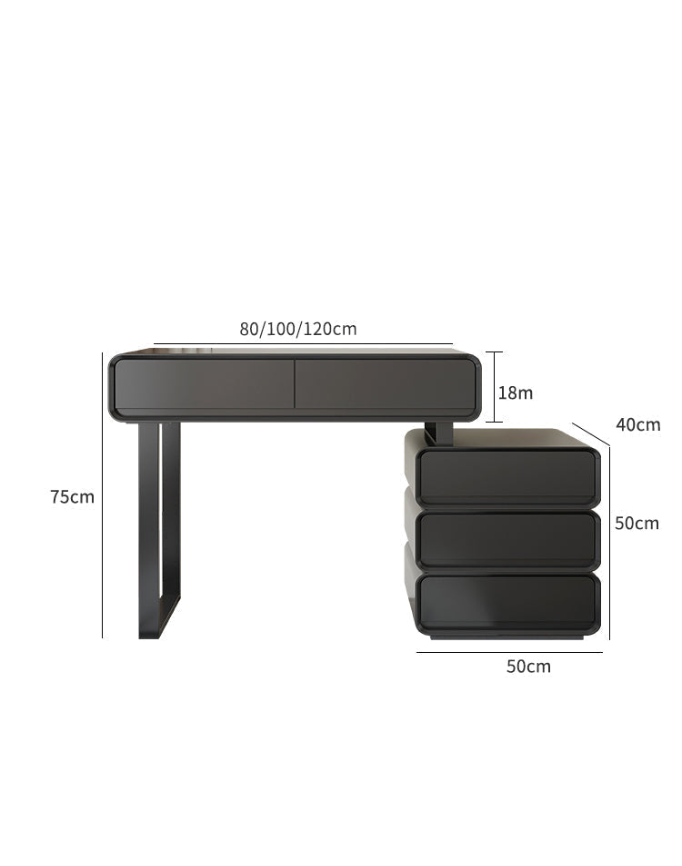 Modern black glossy keene dressing table with integrated side cabinet and sleek metal legs for minimalist style