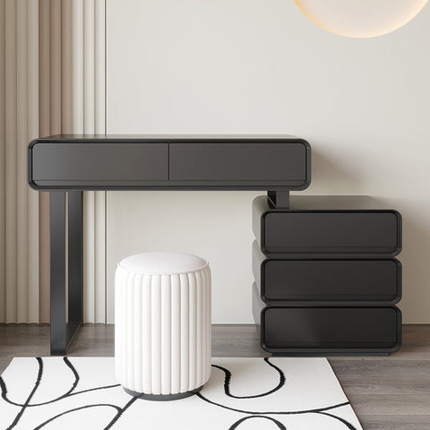 White ribbed upholstered stool paired with keene dressing table for stylish and comfy dressing table seating