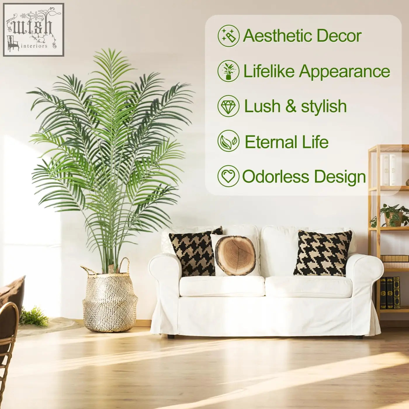 Keeplush 170cm tall green artificial palm tree in woven wicker basket with real bark design for indoor use