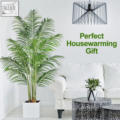 Keeplush tall green artificial palm tree 180cm in white square planter with real bark design for indoor decor