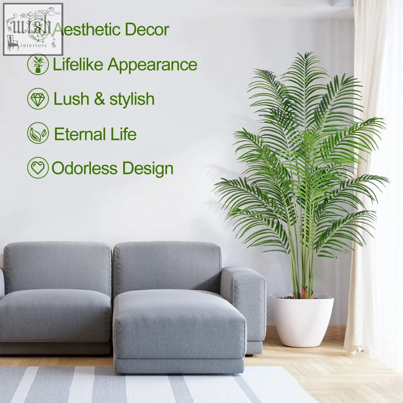 Keeplush 180cm tall artificial palm tree with lush green leaves in a sleek white ceramic pot for indoor decor
