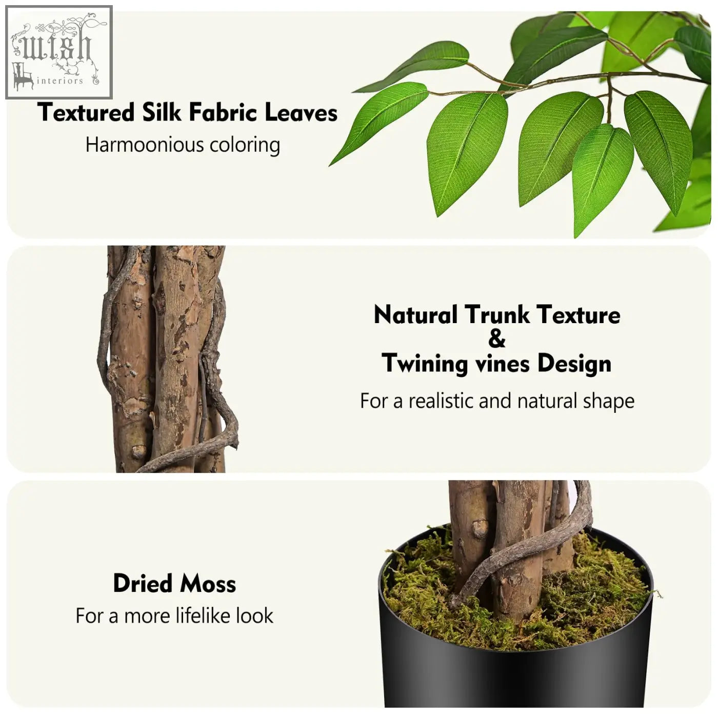 Keeplush 3ft artificial ficus tree with textured silk leaves green tones natural trunk and black pot for indoor decor