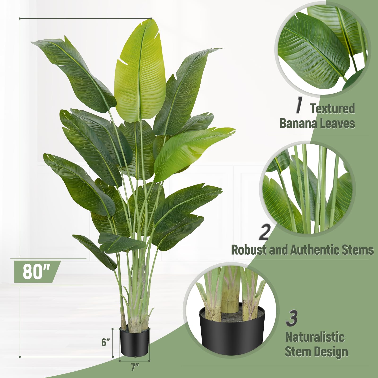 Keeplush 80 inch artificial bird of paradise plant with lush green leaves and sturdy stems in black pot banana tree