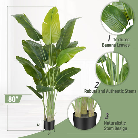 Keeplush 80 inch artificial bird of paradise plant with lush green leaves and sturdy stems in black pot banana tree