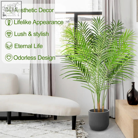 Lush green artificial palm tree 120cm tall with 13 trunks in sleek gray pot perfect for indoor decor