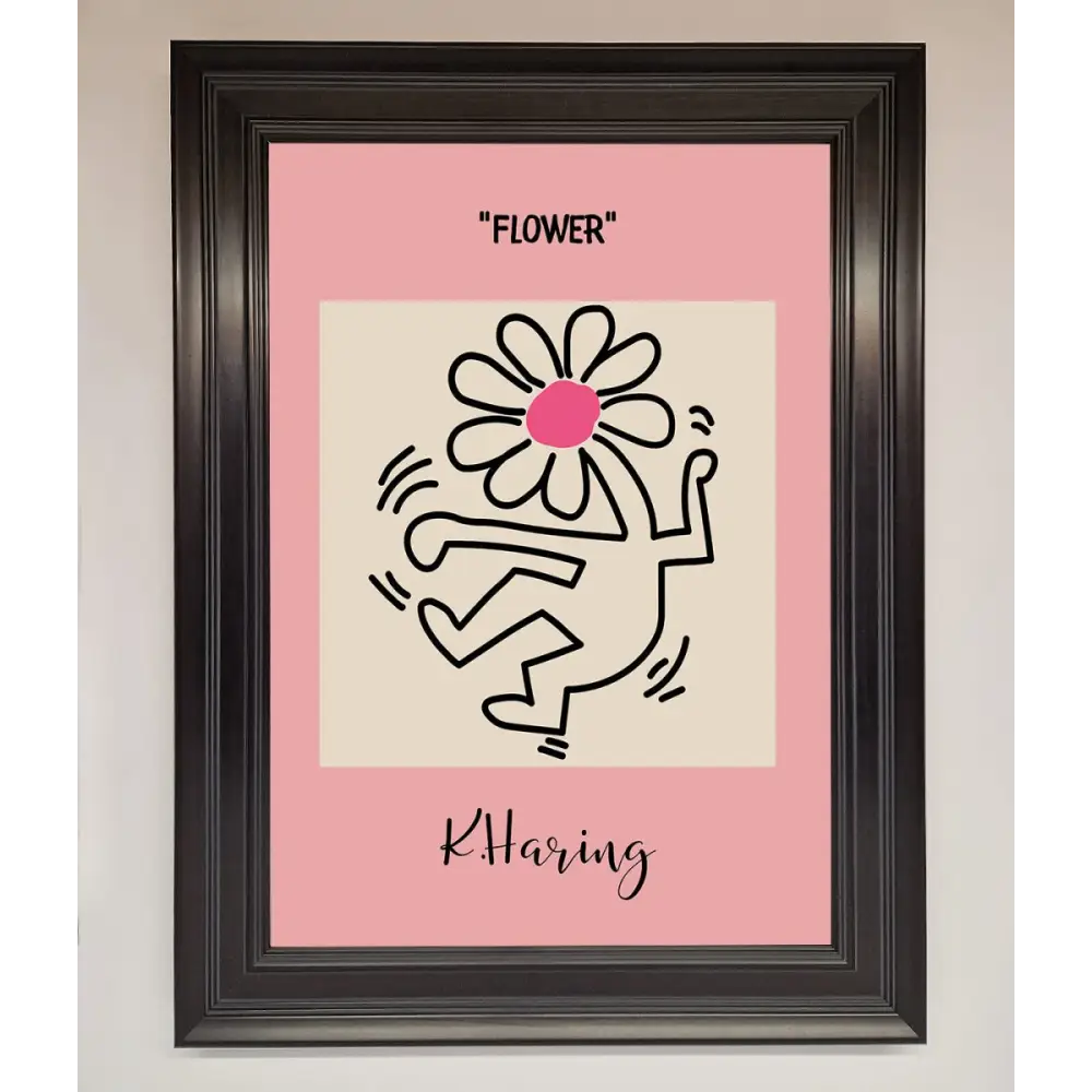 Keith Haring Flower Pink Framed Poster - A1 (59.4 x 84.1 cm) / Matt Black - Framed Print