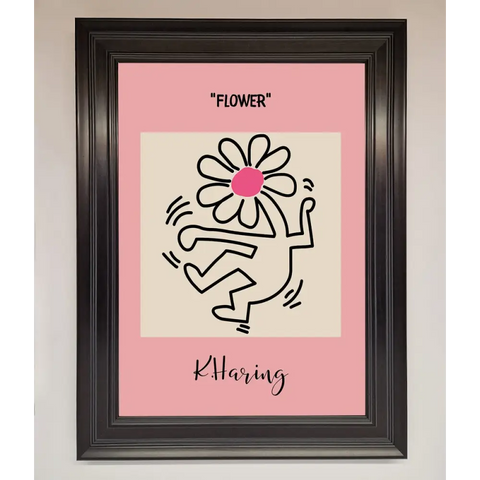 Keith Haring Flower Pink Framed Poster - A1 (59.4 x 84.1 cm) / Matt Black - Framed Print