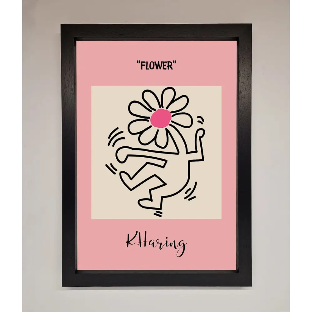 Keith Haring Flower Pink Framed Poster - A3 (29.7 x 42 cm) / Black - Framed Print