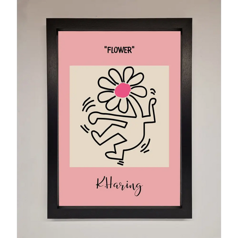 Keith Haring Flower Pink Framed Poster - A3 (29.7 x 42 cm) / Black - Framed Print