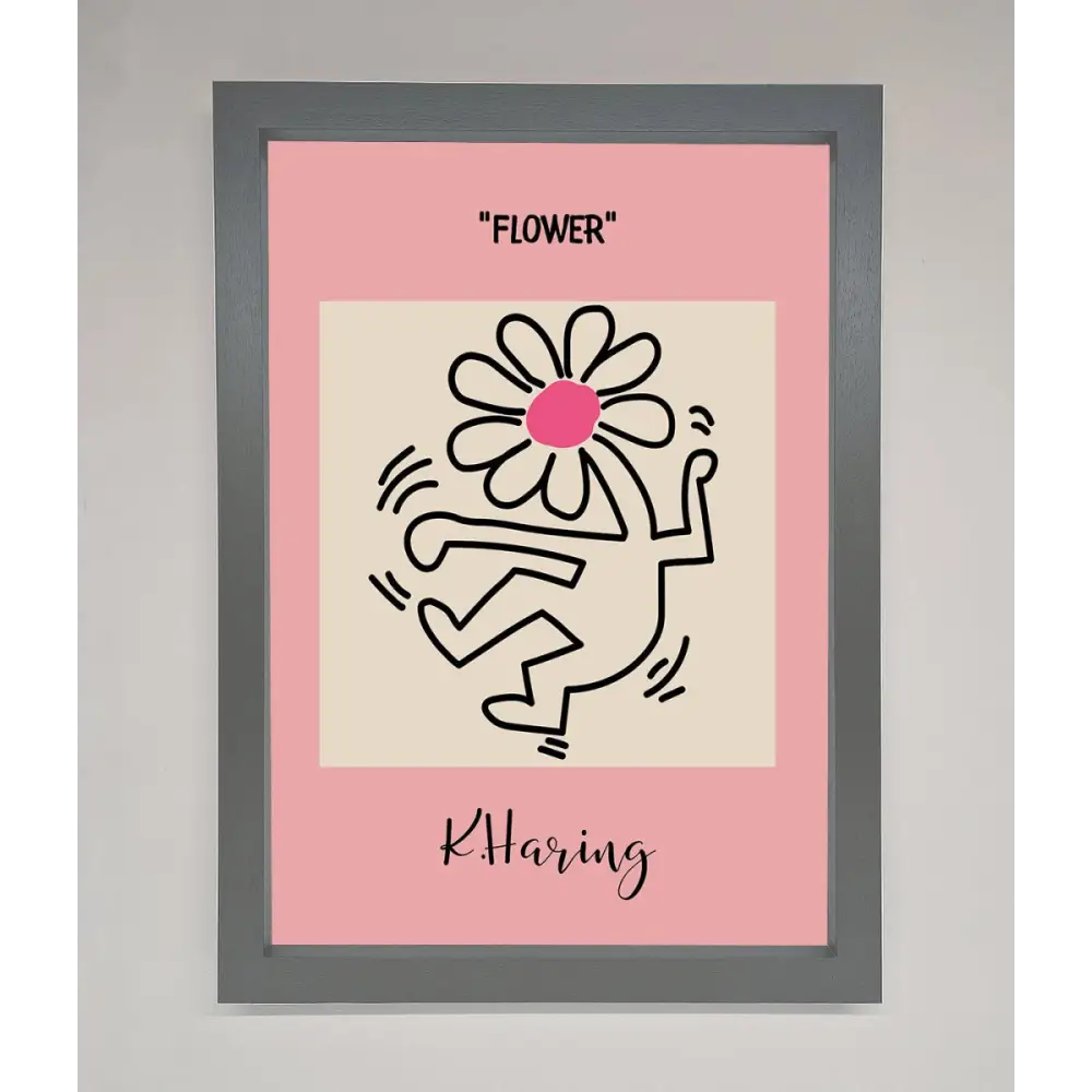 Keith Haring Flower Pink Framed Poster - A3 (29.7 x 42 cm) / Dark Grey - Framed Print