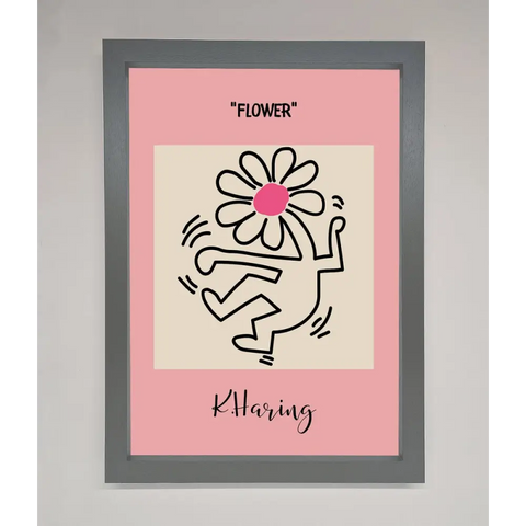 Keith Haring Flower Pink Framed Poster - A3 (29.7 x 42 cm) / Dark Grey - Framed Print