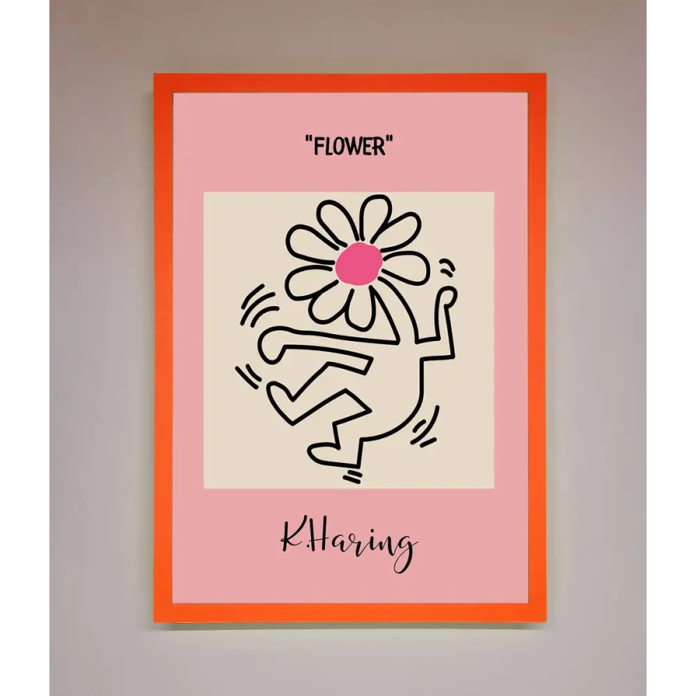 Keith Haring Flower Pink Framed Poster - A3 (29.7 x 42 cm) / Neon Orange - Framed Print