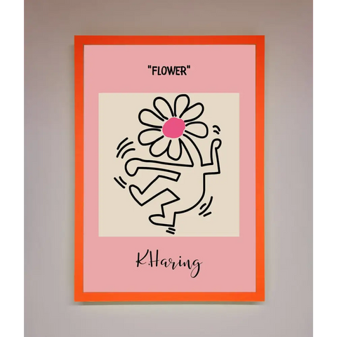 Keith Haring Flower Pink Framed Poster - A3 (29.7 x 42 cm) / Neon Orange - Framed Print