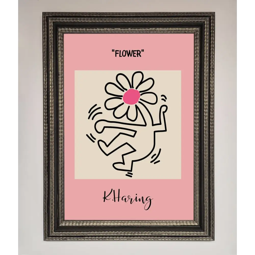 Keith Haring Flower Pink Framed Poster - A3 (29.7 x 42 cm) / Ornate Silver Black - Framed Print
