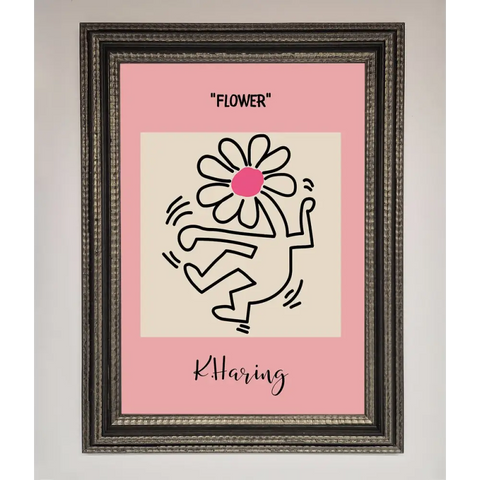 Keith Haring Flower Pink Framed Poster - A3 (29.7 x 42 cm) / Ornate Silver Black - Framed Print