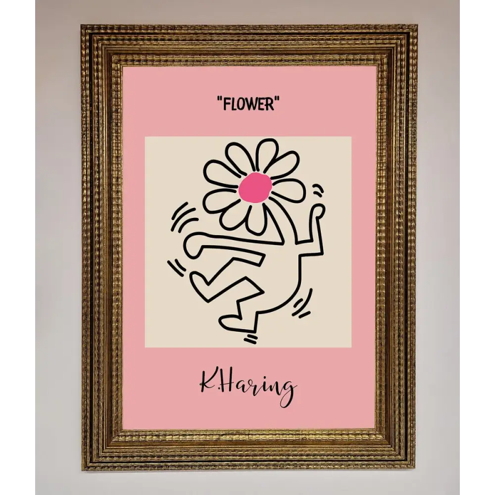 Keith Haring Flower Pink Framed Poster - A3 (29.7 x 42 cm) / Ornate Gold - Framed Print