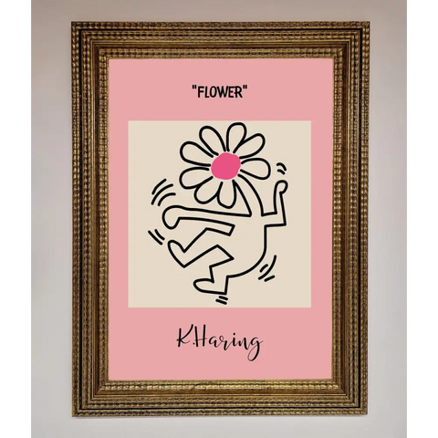 Keith Haring Flower Pink Framed Poster - A3 (29.7 x 42 cm) / Ornate Gold - Framed Print