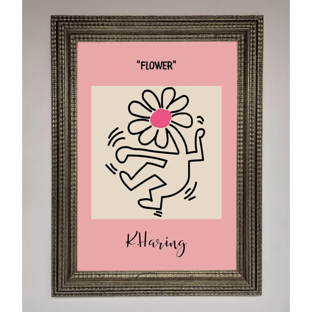Keith Haring Flower Pink Framed Poster - A3 (29.7 x 42 cm) / Ornate Silver - Framed Print