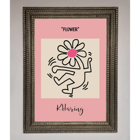 Keith Haring Flower Pink Framed Poster - A3 (29.7 x 42 cm) / Ornate Silver - Framed Print
