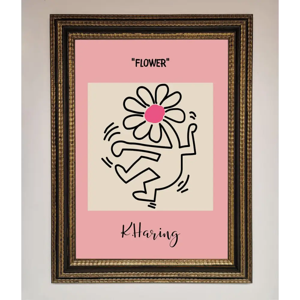 Keith Haring Flower Pink Framed Poster - A3 (29.7 x 42 cm) / Ornate Gold Black - Framed Print