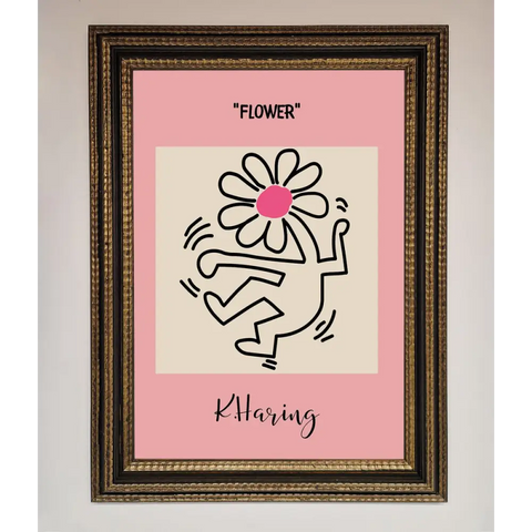 Keith Haring Flower Pink Framed Poster - A3 (29.7 x 42 cm) / Ornate Gold Black - Framed Print