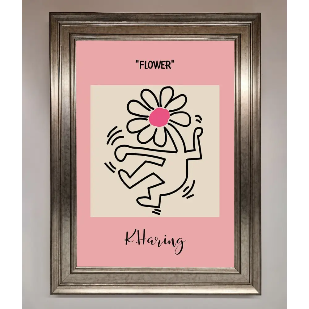 Keith Haring Flower Pink Framed Poster - A3 (29.7 x 42 cm) / Silver - Framed Print