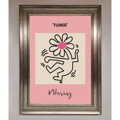 Keith Haring Flower Pink Framed Poster - A3 (29.7 x 42 cm) / Silver - Framed Print