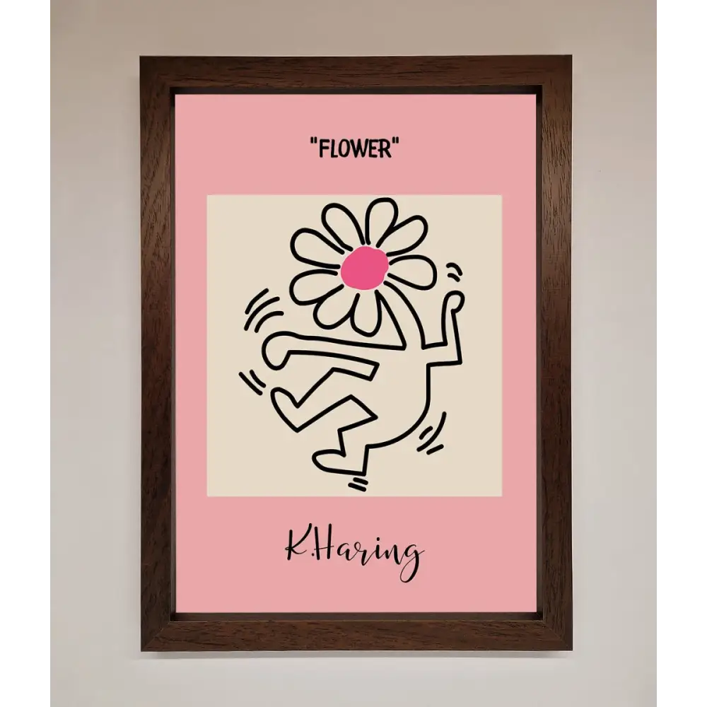 Keith Haring Flower Pink Framed Poster - A3 (29.7 x 42 cm) / Walnut - Framed Print
