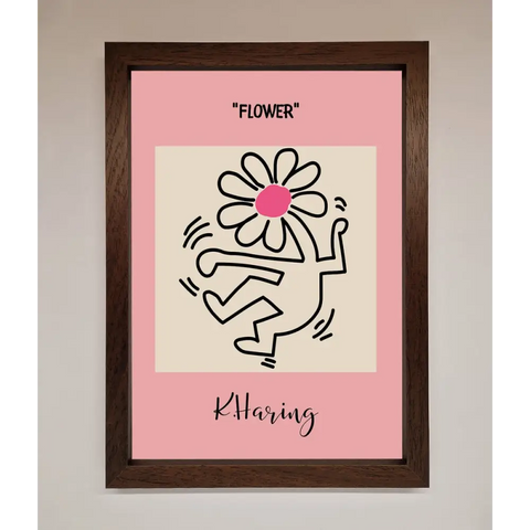 Keith Haring Flower Pink Framed Poster - A3 (29.7 x 42 cm) / Walnut - Framed Print