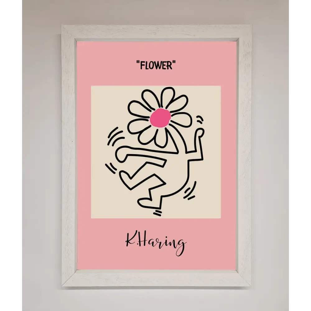 Keith Haring Flower Pink Framed Poster - A3 (29.7 x 42 cm) / White - Framed Print