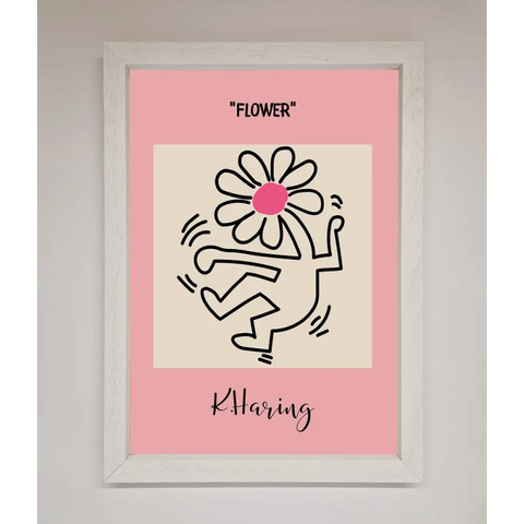 Keith Haring Flower Pink Framed Poster - A3 (29.7 x 42 cm) / White - Framed Print
