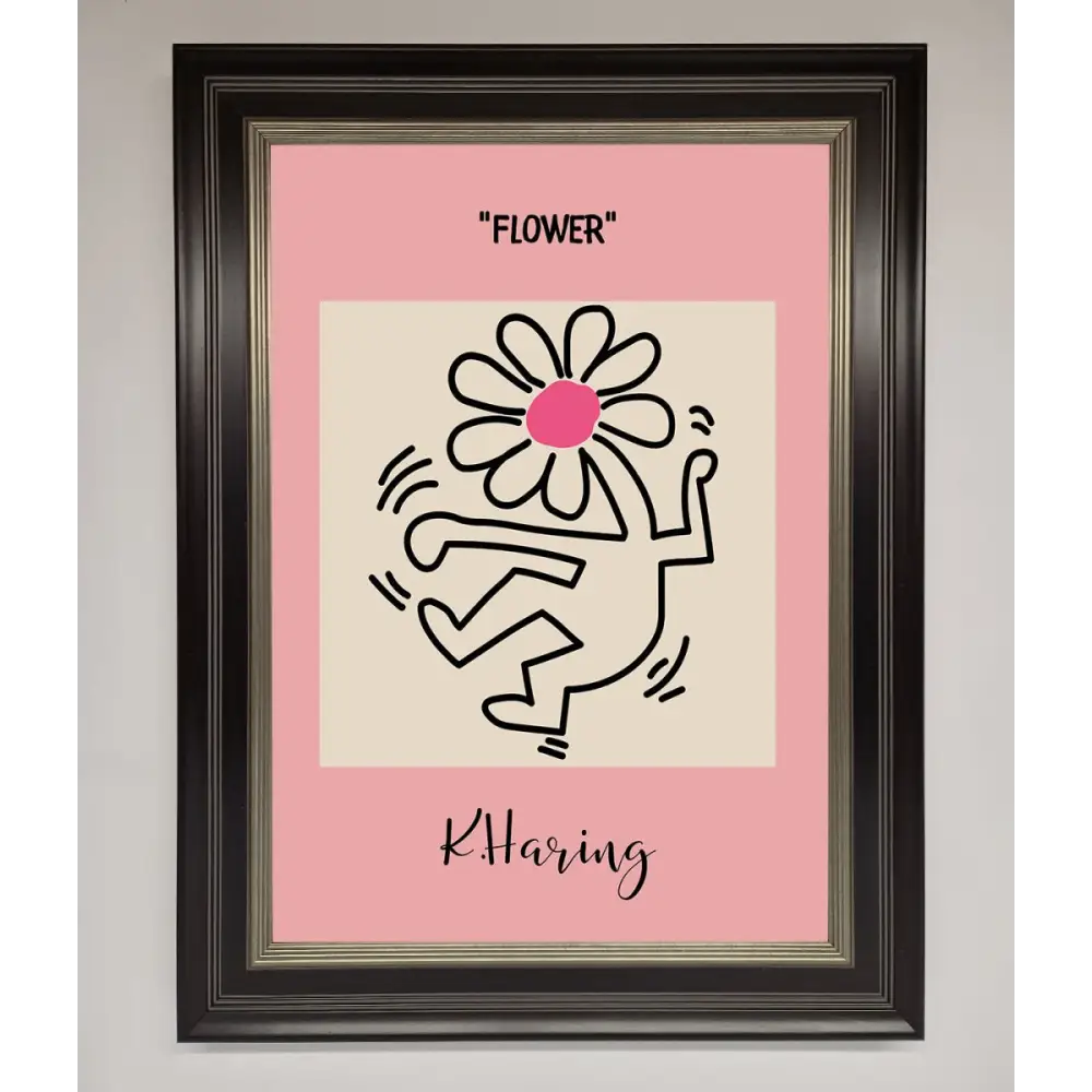 Keith Haring Flower Pink Framed Poster - B0 (100 x 141 cm) / Black Silver - Framed Print