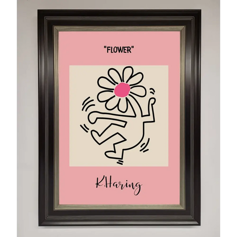 Keith Haring Flower Pink Framed Poster - B0 (100 x 141 cm) / Black Silver - Framed Print