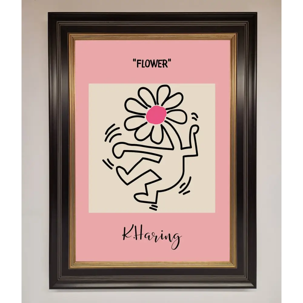 Keith Haring Flower Pink Framed Poster - B0 (100 x 141 cm) / Black Gold - Framed Print