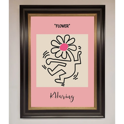 Keith Haring Flower Pink Framed Poster - B0 (100 x 141 cm) / Black Gold - Framed Print