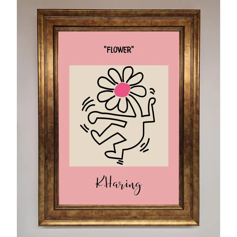 Keith Haring Flower Pink Framed Poster - B0 (100 x 141 cm) / Bronze - Framed Print