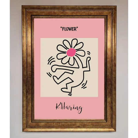 Keith Haring Flower Pink Framed Poster - B0 (100 x 141 cm) / Bronze - Framed Print