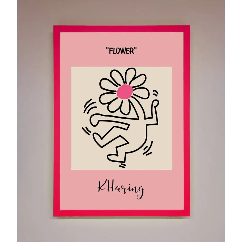 Keith Haring Flower Pink Framed Poster - B0 (100 x 141 cm) / Neon Pink - Framed Print