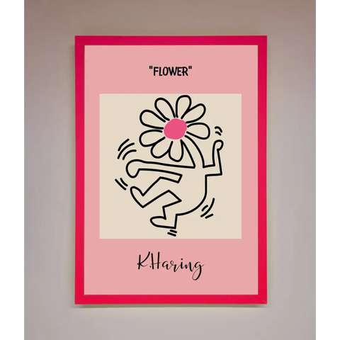 Keith Haring Flower Pink Framed Poster - B0 (100 x 141 cm) / Neon Pink - Framed Print