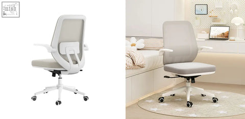 Modern ergonomic kelsey office chair with light gray mesh seat back white painted steel frame and black casters