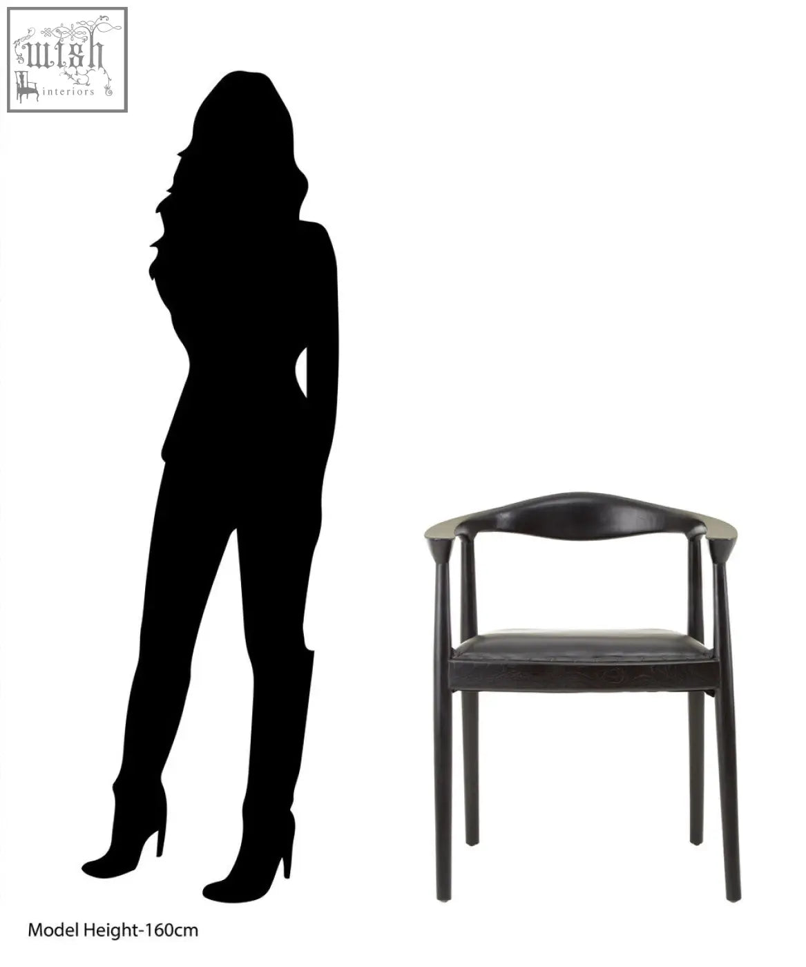 Black leather kendari black leather armchair with sleek modern design and curved teak wood frame