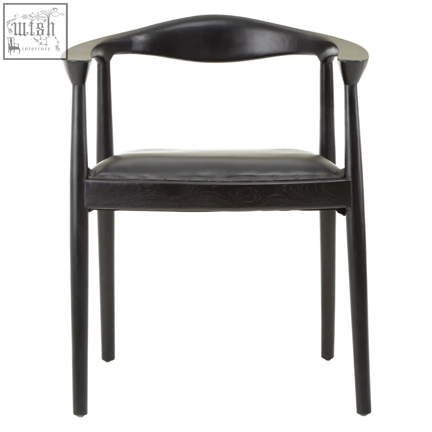 Black leather kendari black leather armchair with sleek minimalist design and curved teak wood frame