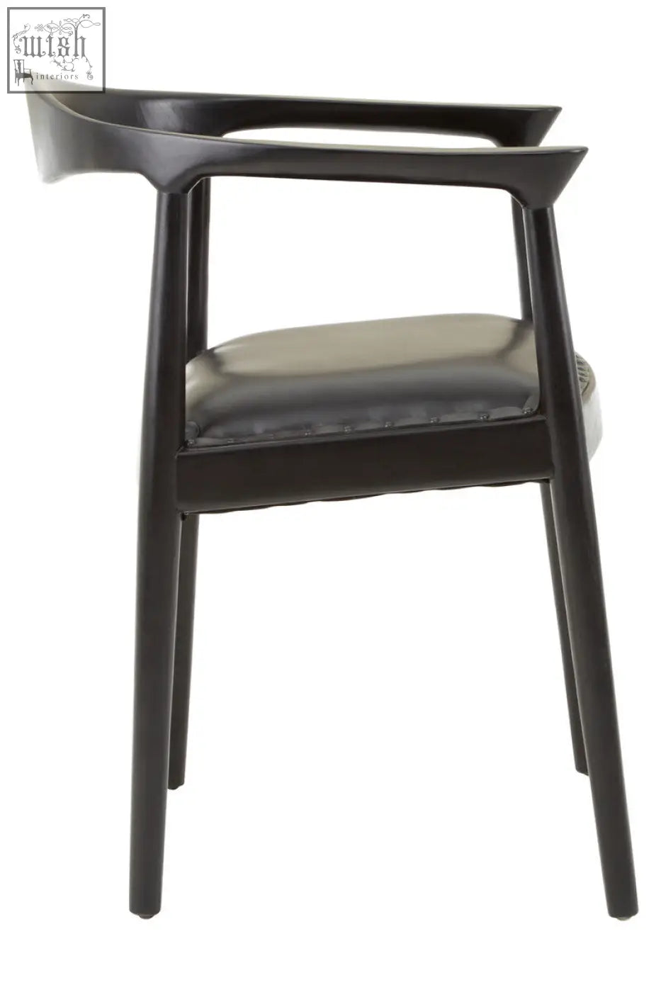 Kendari black leather chair with sleek modern design and matte teak wood frame in black leather upholstery